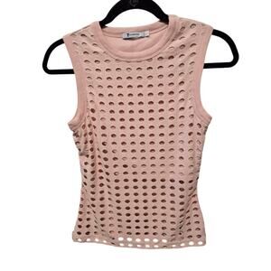 T Alexander Wang Womens Tank Top SM Pink Laser Cut Stretch Designer Luxury EUC